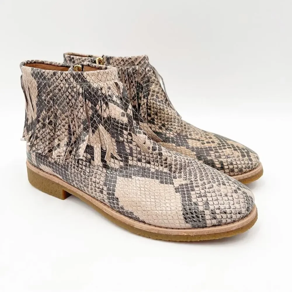 NEW KATE SPADE x SAKS Boots Bestie Fringe Bootie Snakeskin Zipper Size 7 NWOT